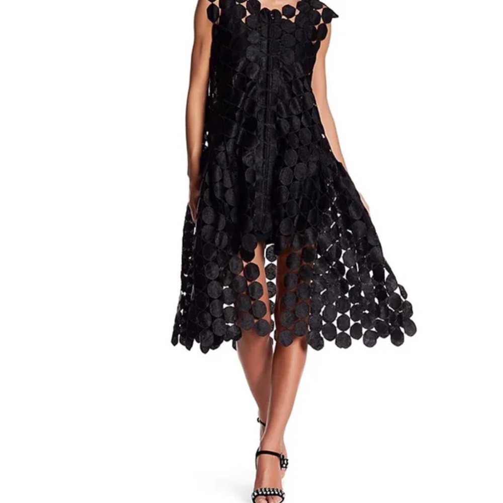 💃 GRACIA 💃 NWT Black Sleeveless Laser Cut Hexagon Midi Dress Hip Bustle High Low
